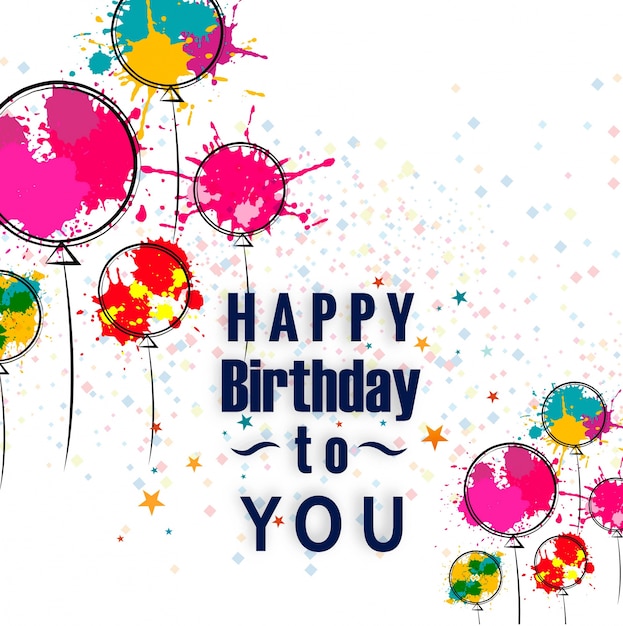 Cartão de feliz aniversário com balões de aquarela mão desenhada