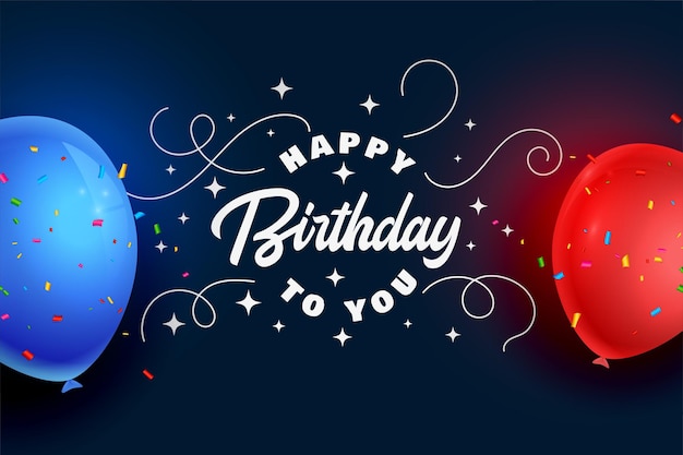 Cartão de feliz aniversário com balões e confetes realistas