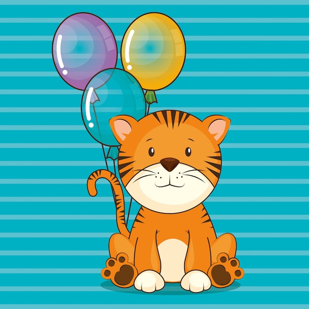 Vetor grátis cartão de feliz aniversário com tigre bonito