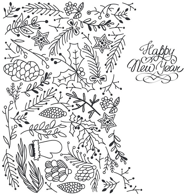 Cartão de feliz ano novo com decorações florais