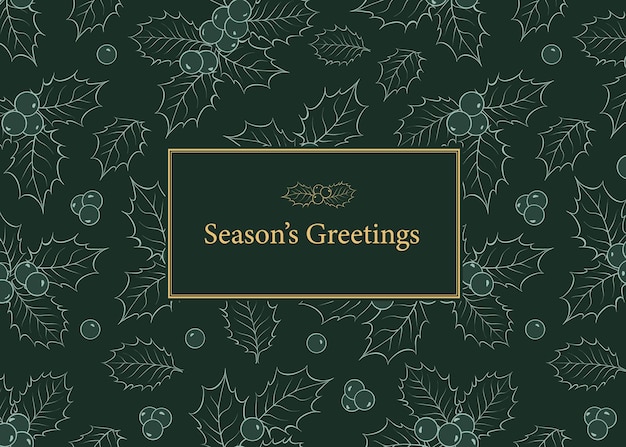 Cartão de feliz ano novo com ramos de azevinho.