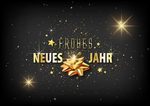 Cartão de feliz ano novo de luxo com decoração dourada em fundo preto