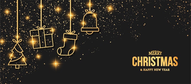 Cartão de feliz natal elegante com ícones dourados de natal