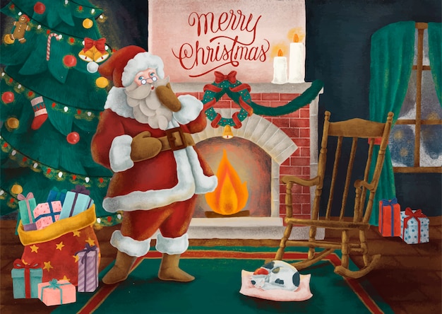 Cartão de feliz natal mão desenhada