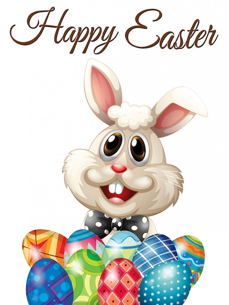 Cartão de feliz páscoa com coelho e ovos