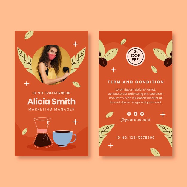 Cartão de identificação de plantação de café desenhado à mão