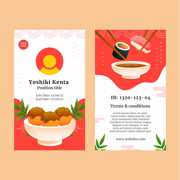 Vetor grátis cartão de identificação de restaurante japonês