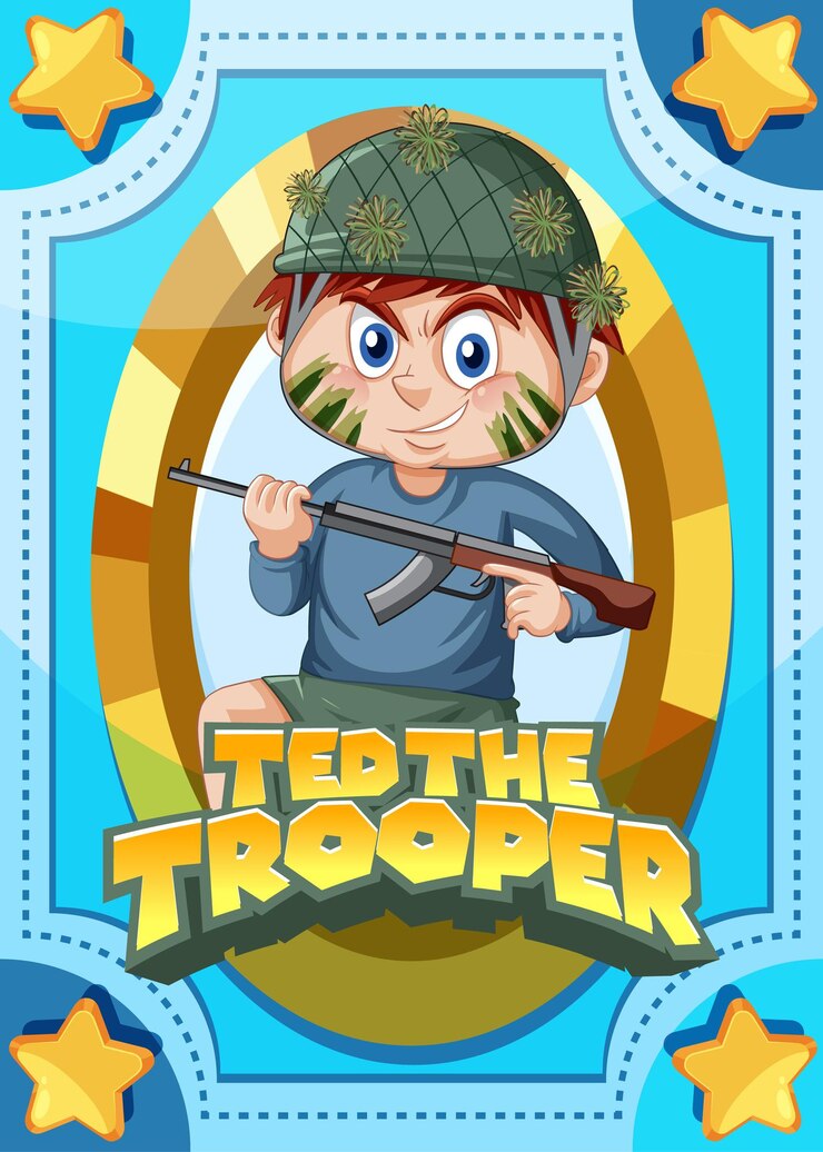 Vetor grátis cartão de jogo de personagem com a palavra ted the trooper