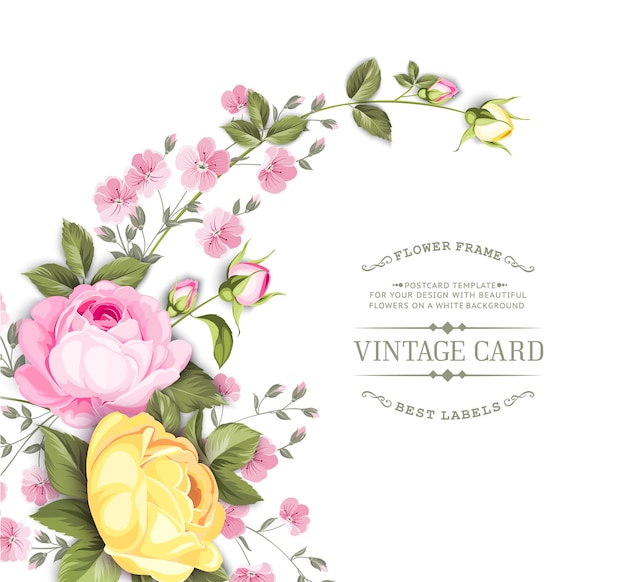 Vetor grátis cartão de moldura de casamento com rosas florescendo.