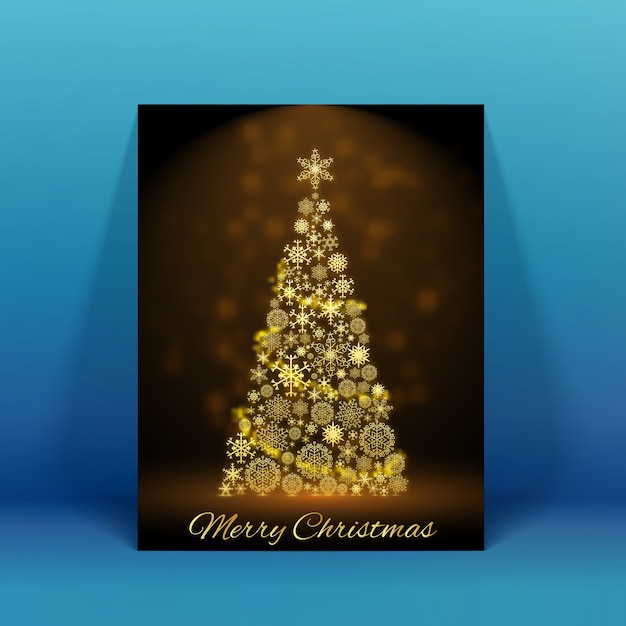 Cartão de Natal com decoração espumante e árvore de Natal em ilustração plana azul