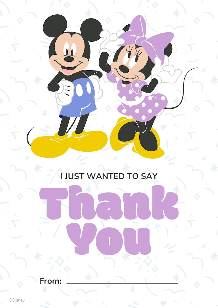 Vetor grátis cartão de obrigado do mickey e da minnie