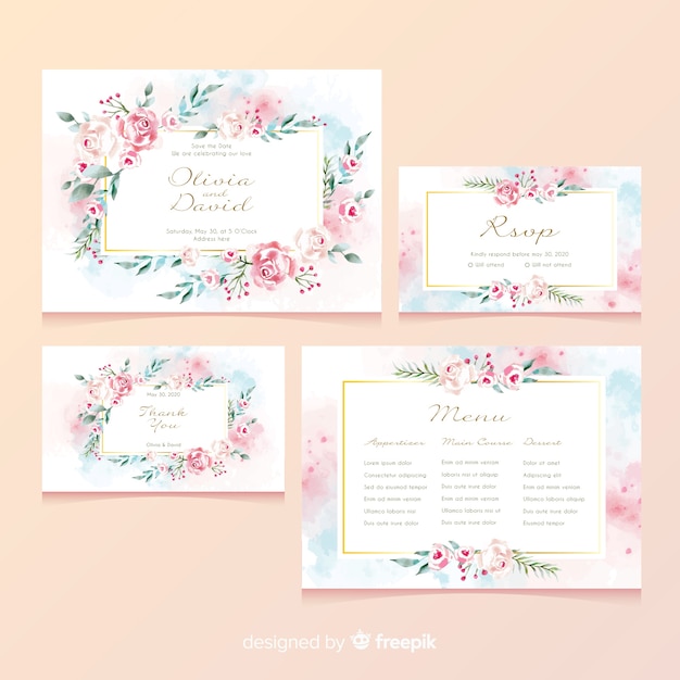 Vetor grátis cartão de papelaria de casamento floral