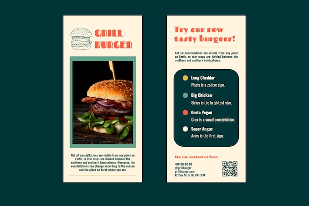 Cartão de rack de restaurante retrô grill burger