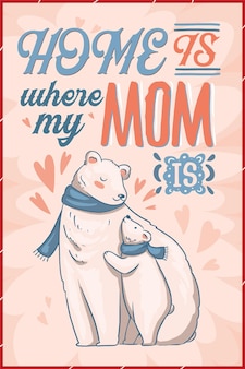 Cartão de saudação do urso polar do dia das mães 2022