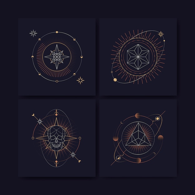 Vetor grátis cartão de tarô de símbolos geométricos astrológicos