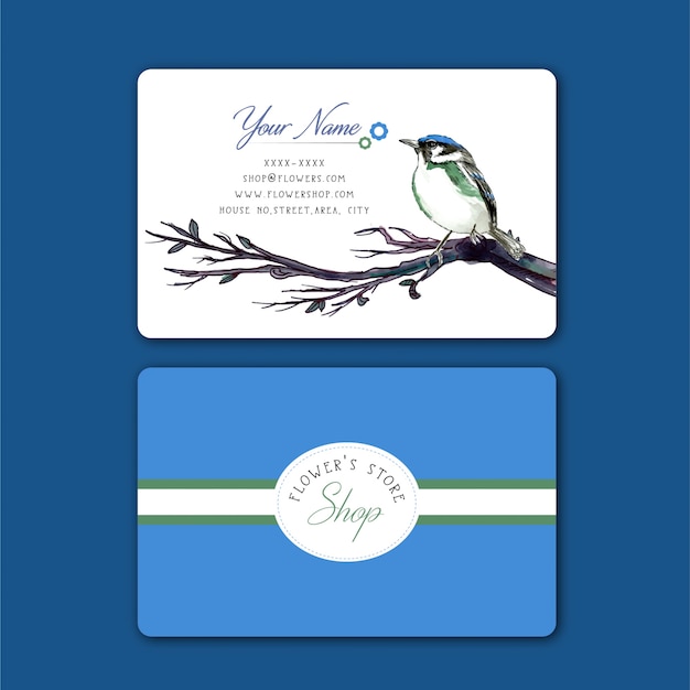 Cartão de visita com pássaro de cor de água