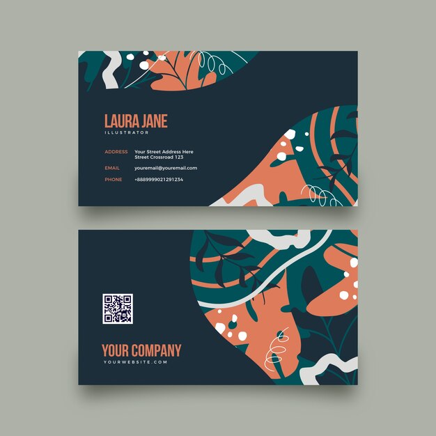 Cartão de visita elegante de design plano desenhado à mão