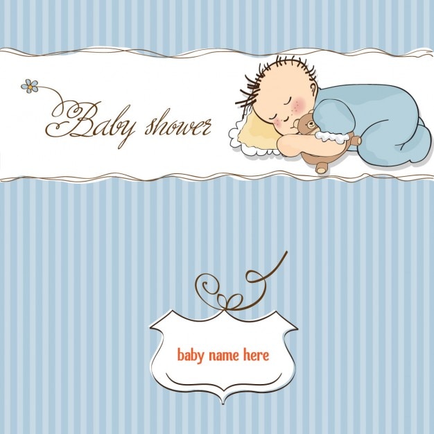 Vetor grátis cartão do chuveiro com pouco sono do bebé com seu brinquedo do urso de peluche