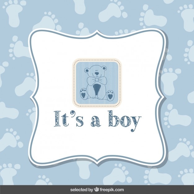 Vetor grátis cartão do chuveiro de bebê azul com urso de peluche
