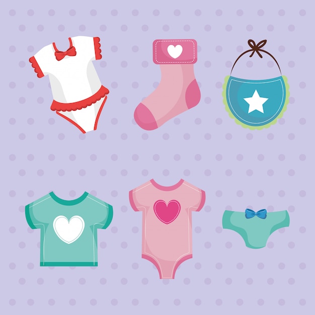 Vetor grátis cartão do chuveiro de bebê com conjunto de vestuário
