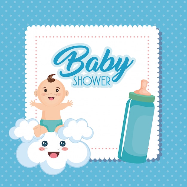 Vetor grátis cartão do chuveiro de bebê com garotinho