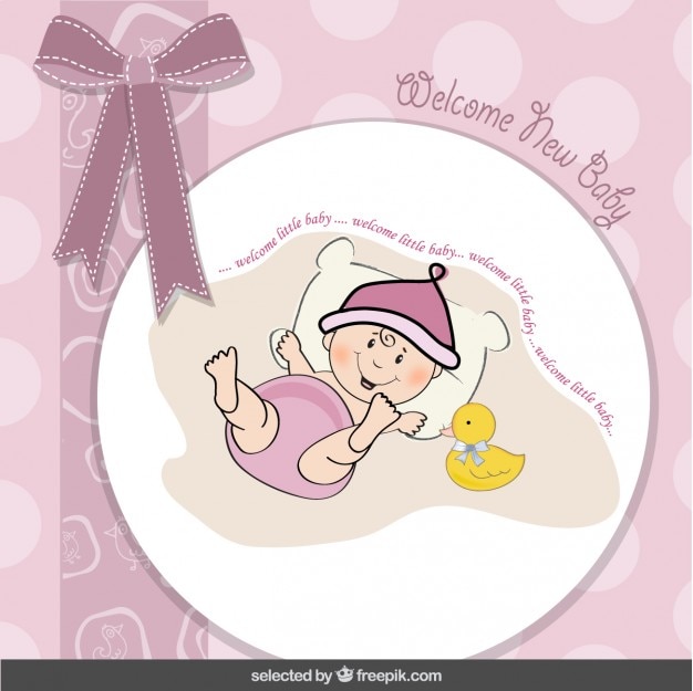 Vetor grátis cartão do chuveiro de bebê com laço e bebê engraçado