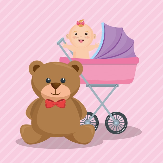 Vetor grátis cartão do chuveiro de bebê com menina