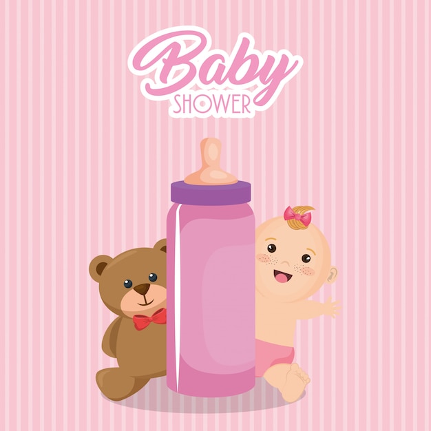cartão do chuveiro de bebê com menina