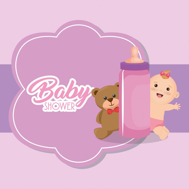 cartão do chuveiro de bebê com menina