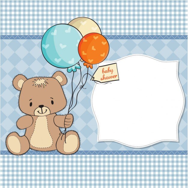 Vetor grátis cartão do chuveiro de bebê com urso de peluche