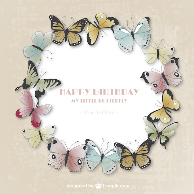 Vetor grátis cartão do feliz aniversario com borboletas