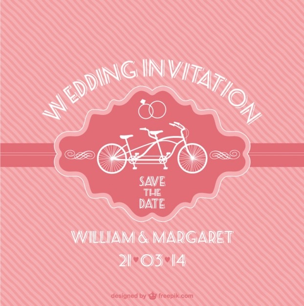 Vetor grátis cartão do vintage rosa livre do casamento com uma bicicleta