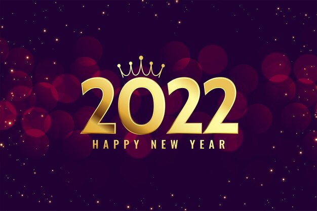 Cartão dourado de celebração de feliz ano novo 2022 com coroa
