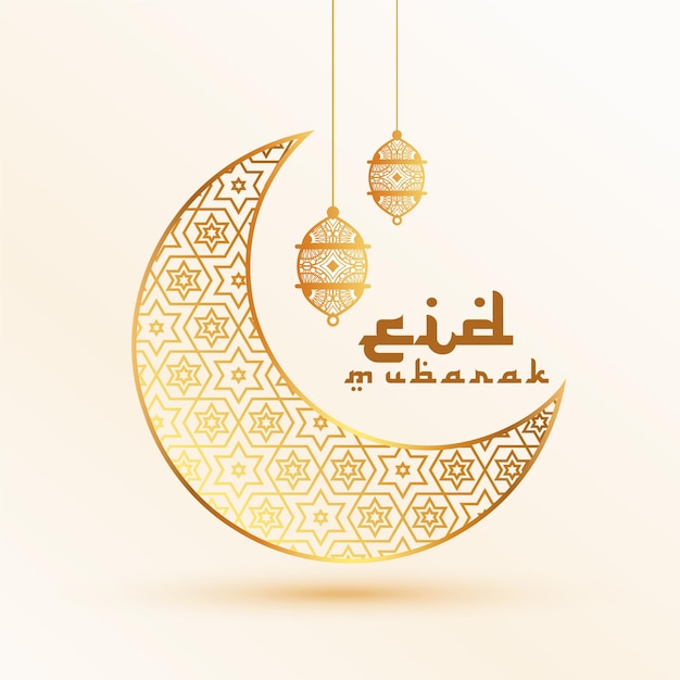 Vetor grátis cartão eidulfitr estilo árabe com lua dourada e lanterna