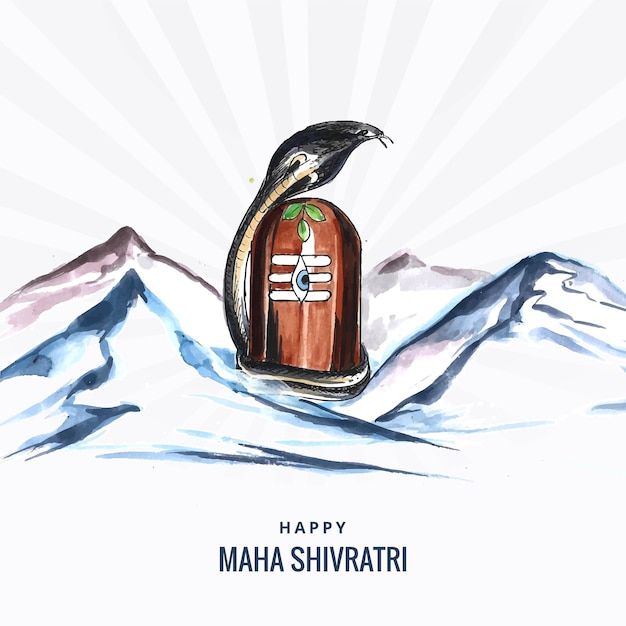 Cartão elegante maha shivratri com shivling e fundo de montanha
