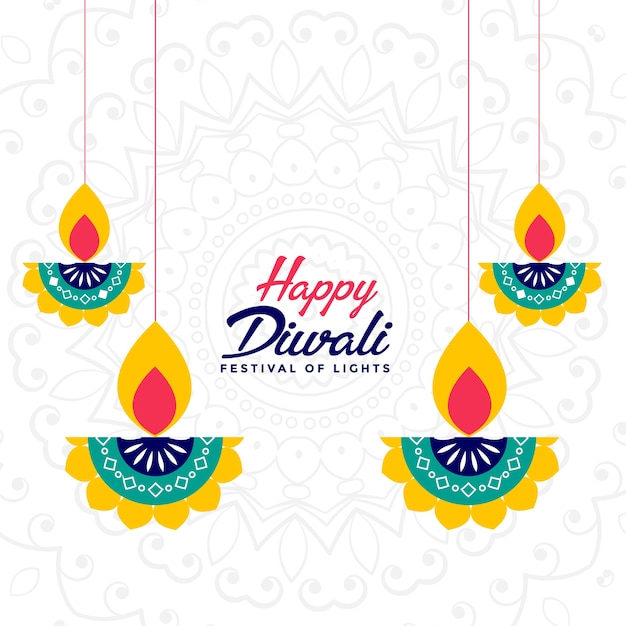 Cartão feliz do festival indiano de diwali com diya