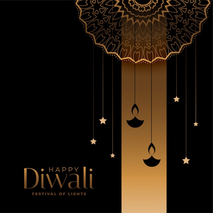 Vetor grátis cartão festival dourado e preto feliz diwali