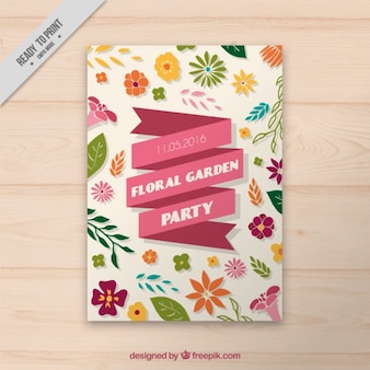 Cartão floral jardim com uma fita rosa plana