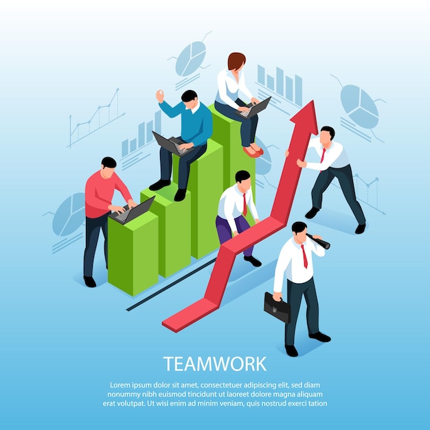 Cartão isométrico de trabalho em equipe