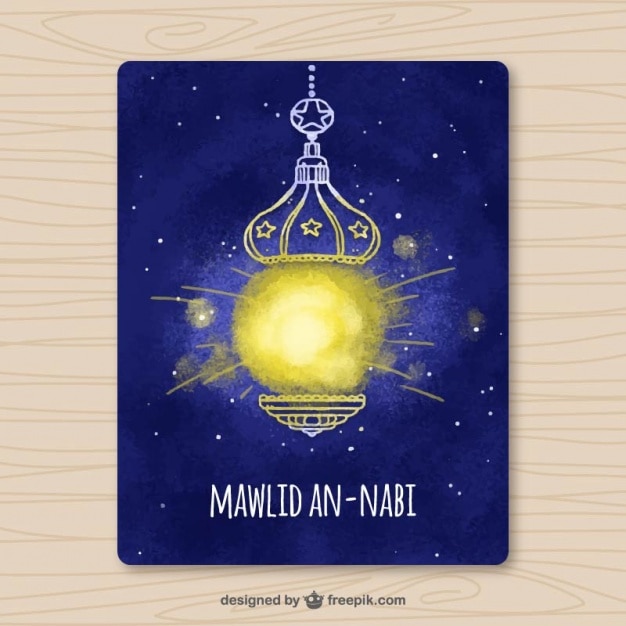 Cartão mawlid aguarela com lanterna ornamental