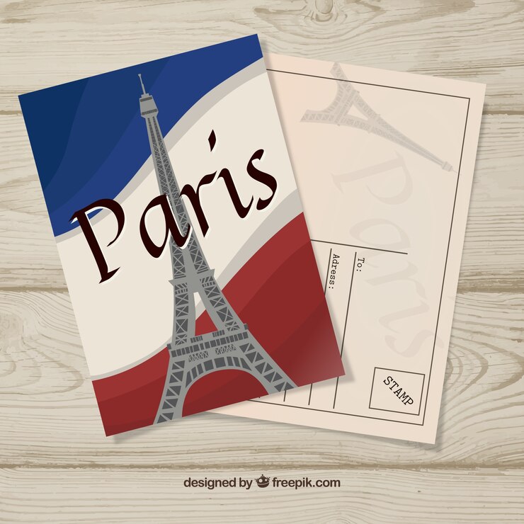 Vetor grátis cartão postal de viagem com a torre eiffel em estilo simples