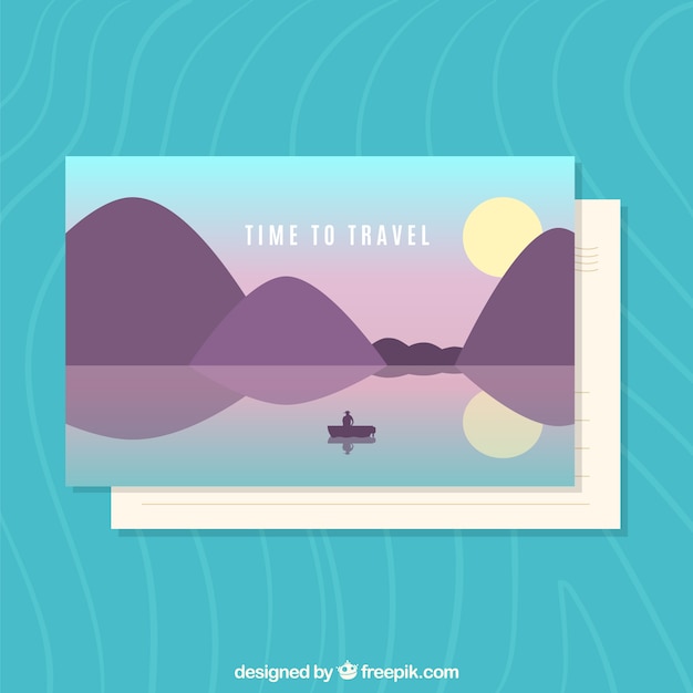 Vetor grátis cartão postal de viagem com bela paisagem