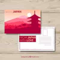 Vetor grátis cartão postal de viagem com paisagem japonesa