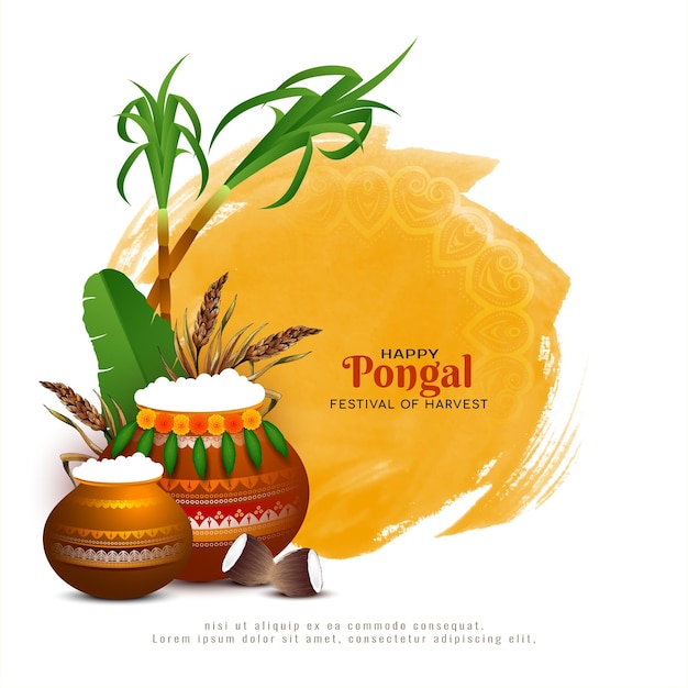 Cartão tradicional de Happy Pongal, festival agrícola indiano