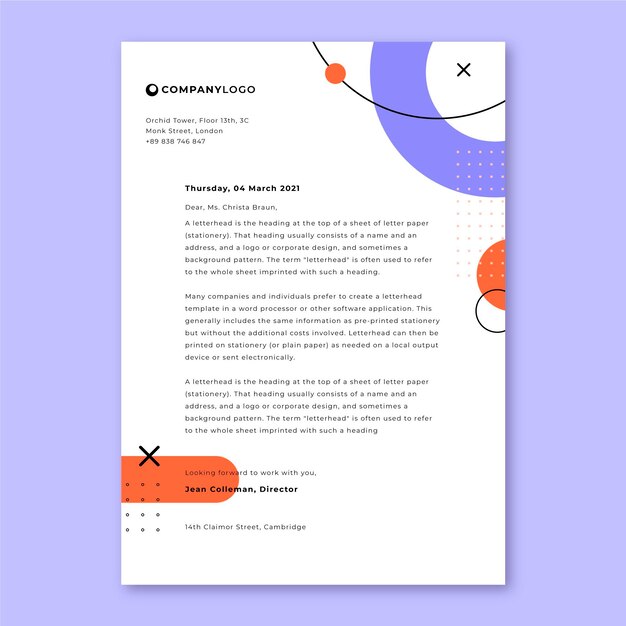 Cartas de apresentação gerais minimalistas de Memphis