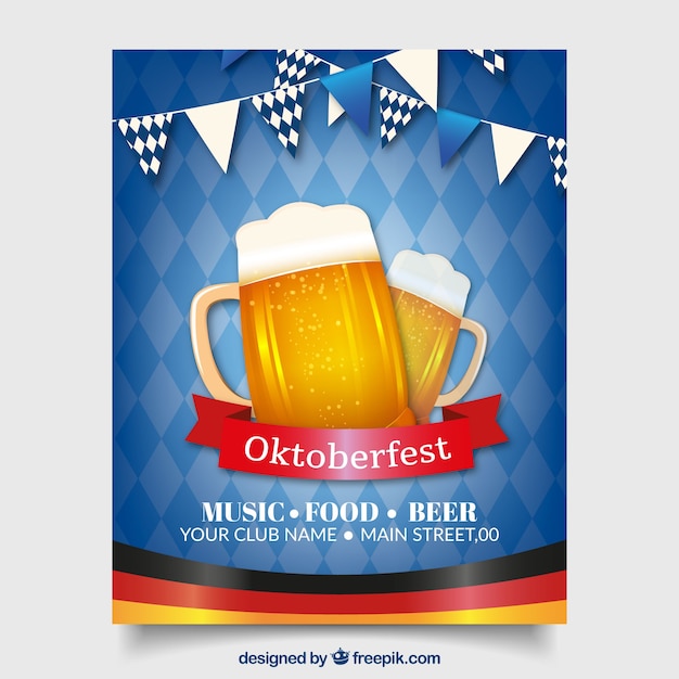 Cartaz azul mais oktoberfest com duas cervejas