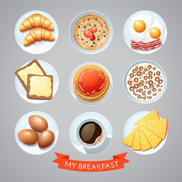 Vetor grátis cartaz com conjunto de café da manhã