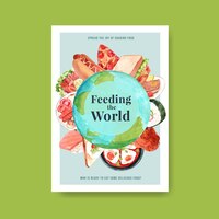 Vetor grátis cartaz com design de conceito do dia mundial da alimentação para propaganda e folheto em aquarela