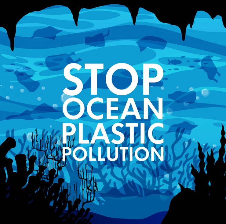 Vetor grátis cartaz com lixo no fundo do oceano