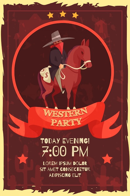 Vetor grátis cartaz da festa wester com cowboy
